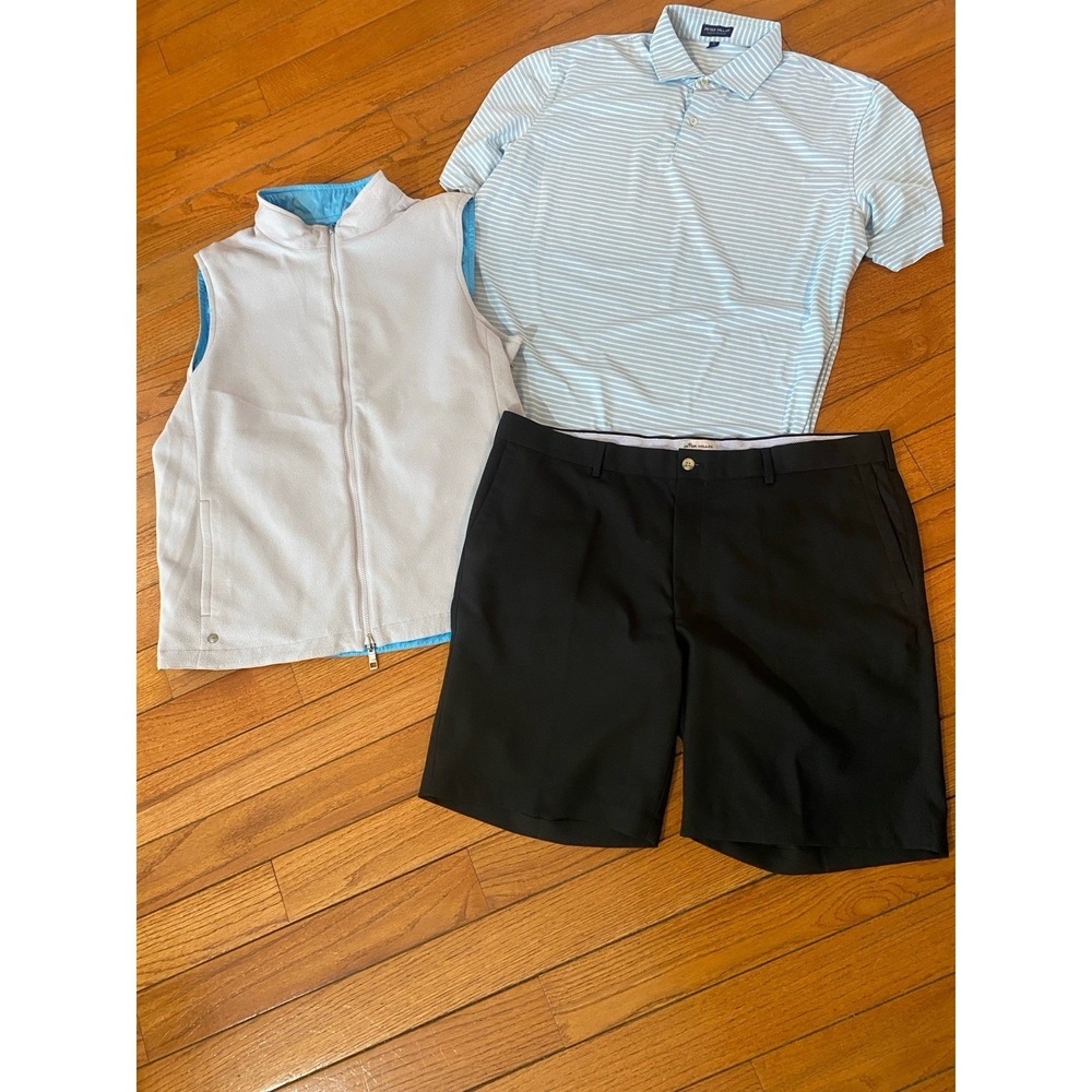 Peter Millar Lot Of 3 Reversible Vest, Performance Polo Shirt XL, Shorts Size 40
